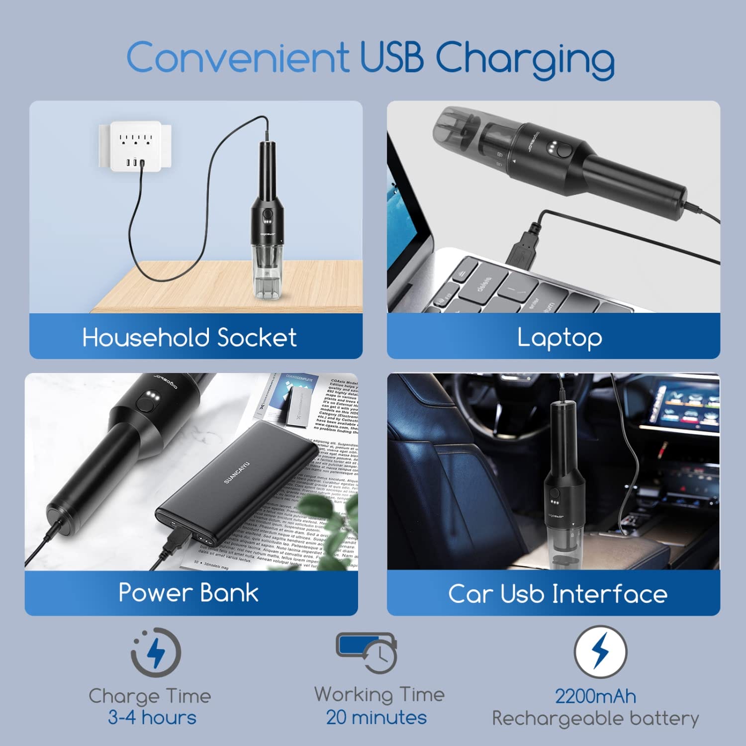 Aigostar Bezprzewodowy odkurzacz ręczny 50W ładowarka USB-C lekki 500g. - obrazek 4