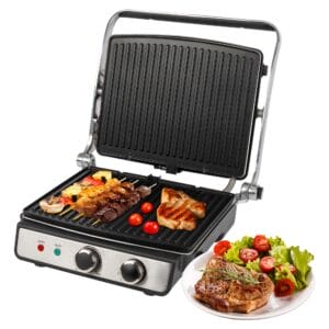 ProfiCook PC-KG 1264 grill kontaktowy do beztłuszczowego grillowania | grill elektryczny z bezstopniowo regulowanym termostatem | grill elektryczny z otworem 180° | 2000 W | PC-KG 1264