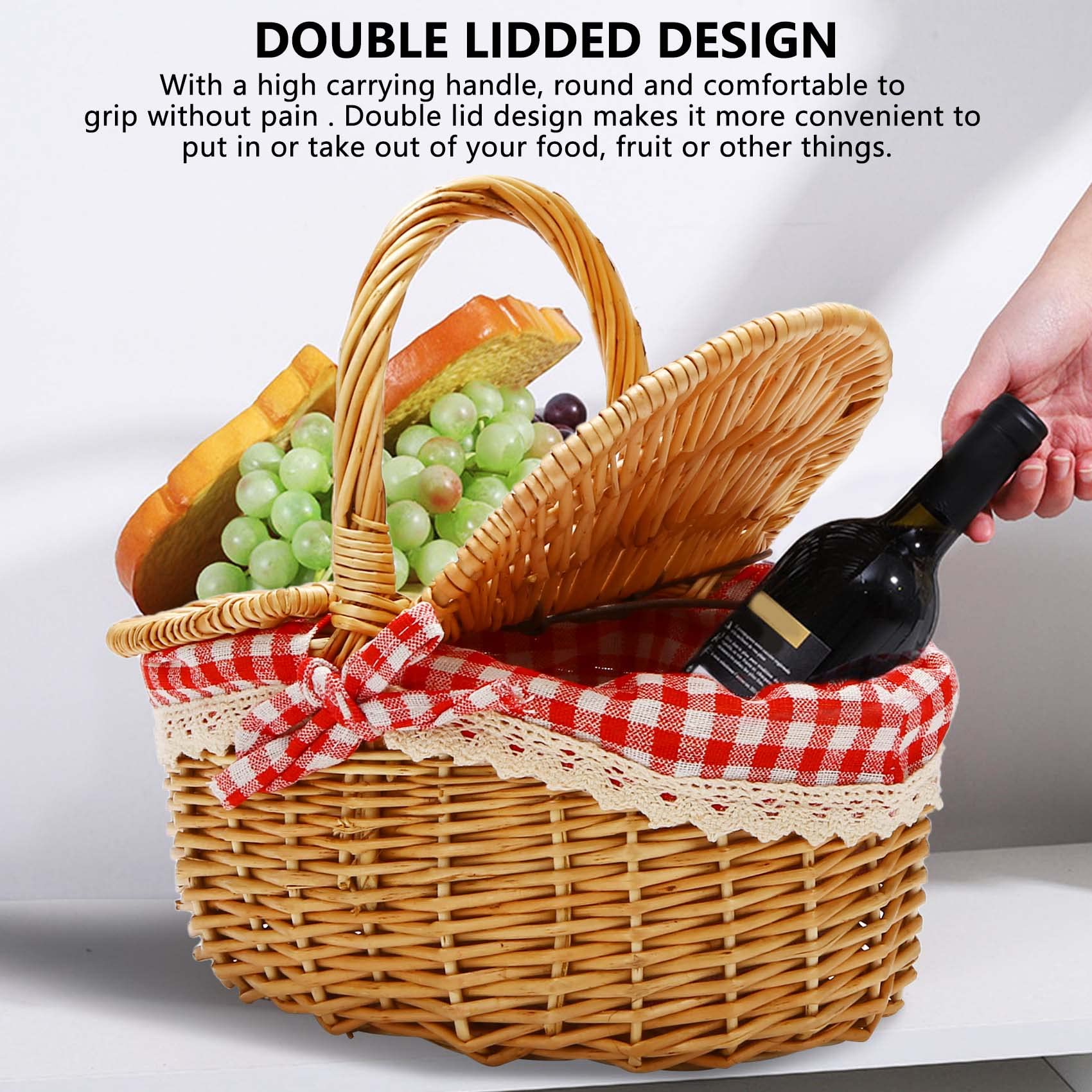 FutureHight Wiklinowy kosz piknikowy w wiejskim domu z pokrywką i wkładką - obrazek 7