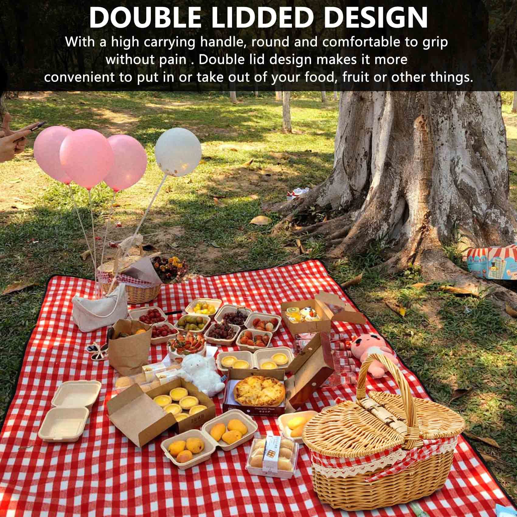 FutureHight Wiklinowy kosz piknikowy w wiejskim domu z pokrywką i wkładką - obrazek 4