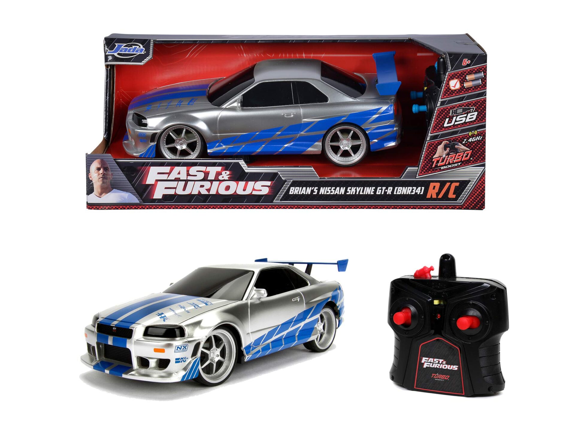 Jada Toys Fast & Furious RC samochód wyścigowy Nissan Skyline GT-R R34 - obrazek 4