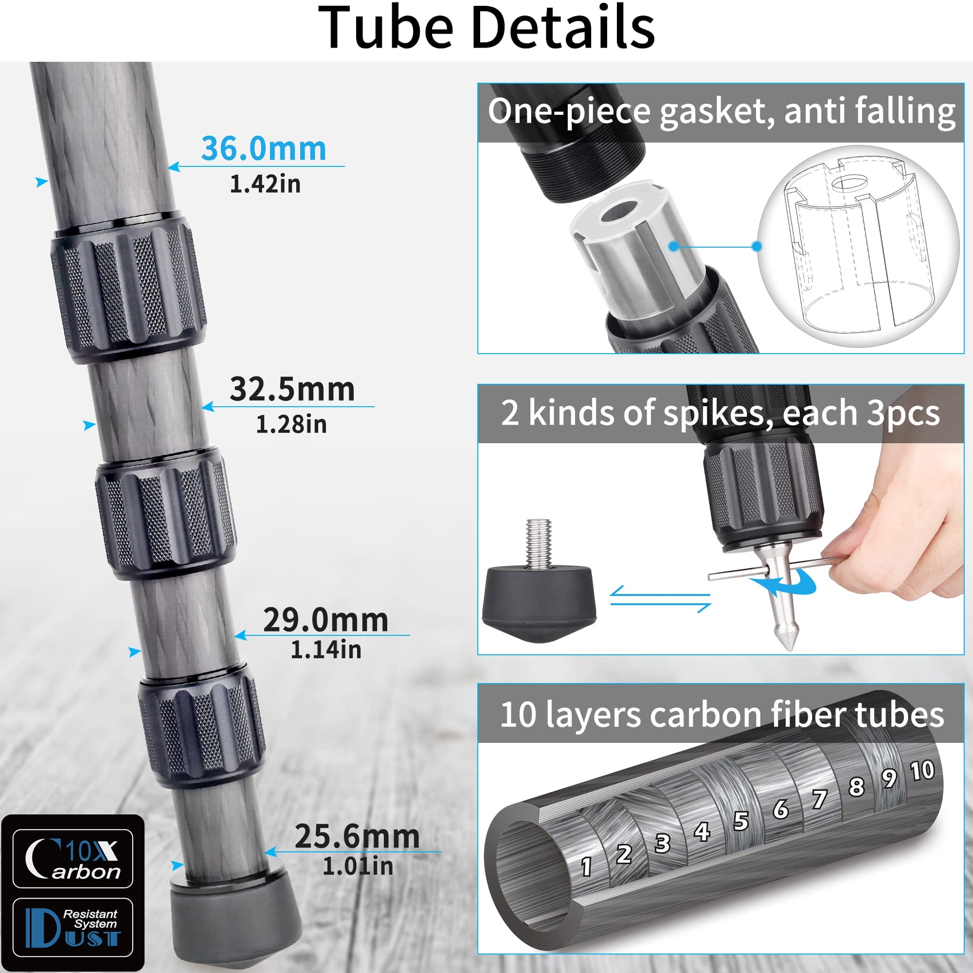 INNOREL LT364C - Systematyczny Statyw z Włókna Węglowego 160cm, 35kg Obciążenie - obrazek 6