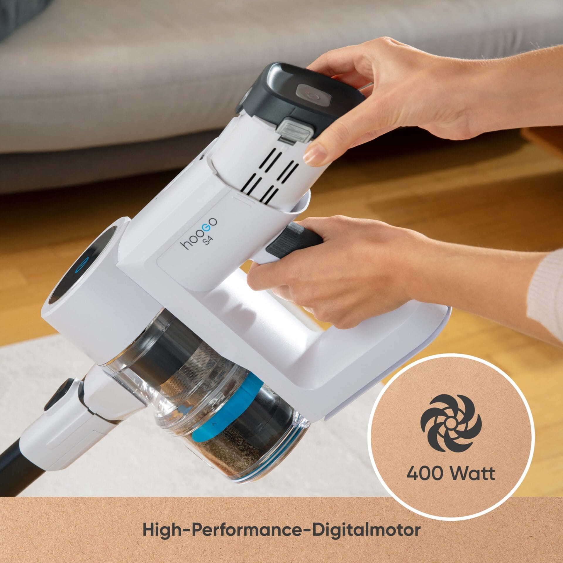 hoogo Odkurzacz akumulatorowy S4 2 w 1 bezworkowy bezprzewodowy czas pracy - obrazek 4