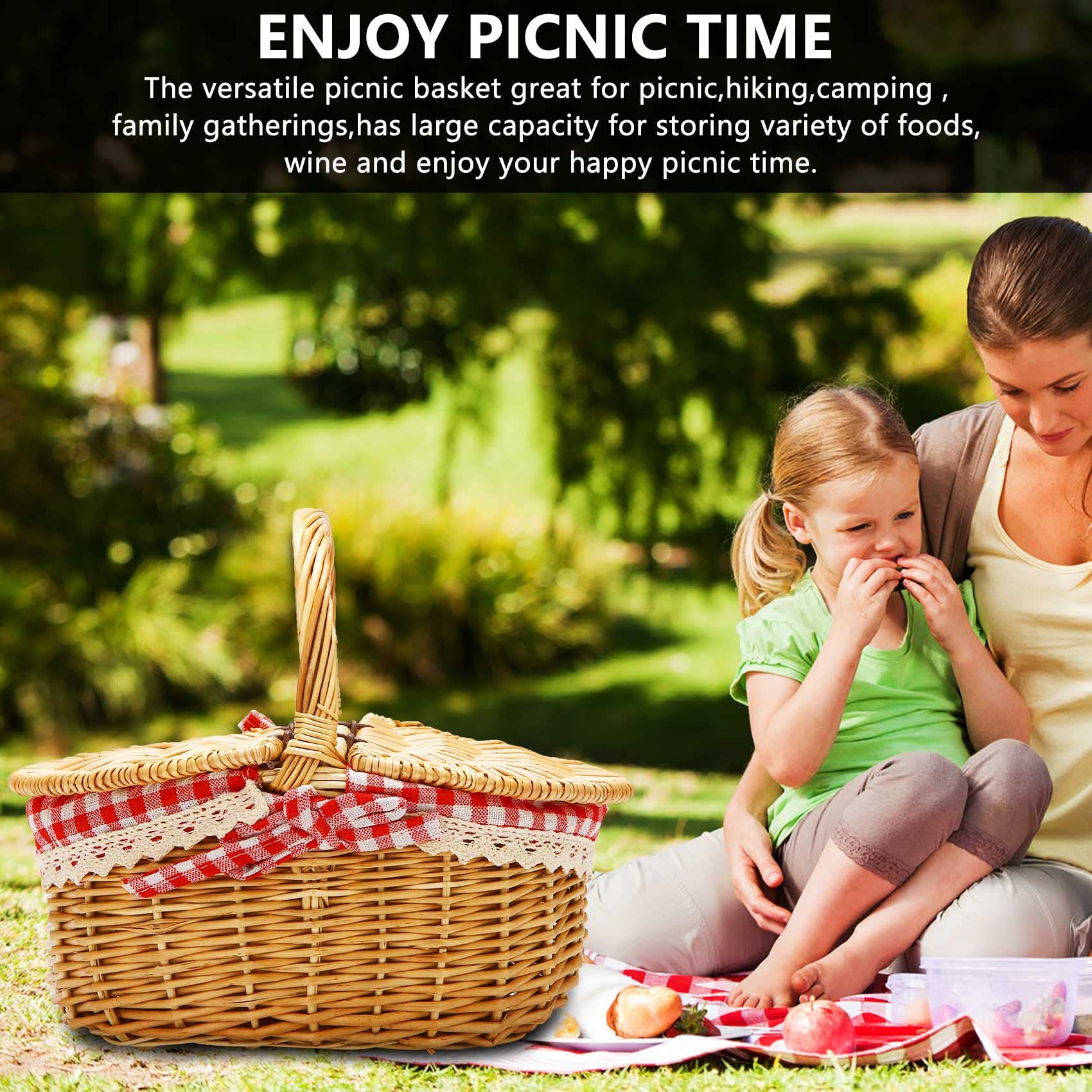 FutureHight Wiklinowy kosz piknikowy w wiejskim domu z pokrywką i wkładką - obrazek 6