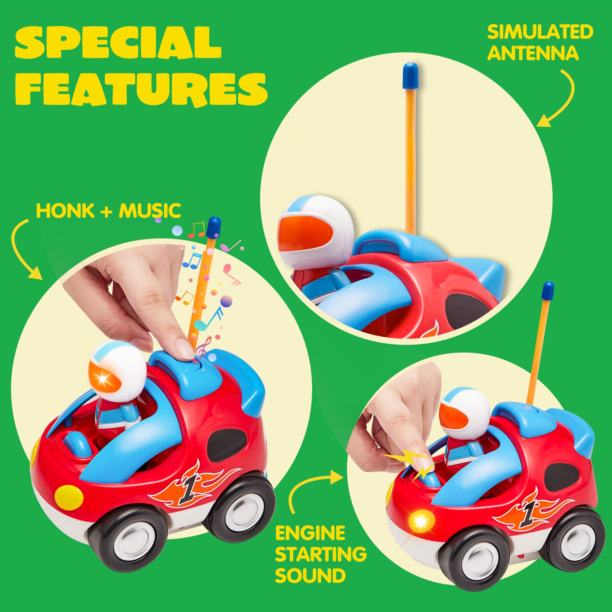 JOYIN 2 kartoon RC samochód wyścigowy zdalnie sterowany zabawka z muzyką i - obrazek 7