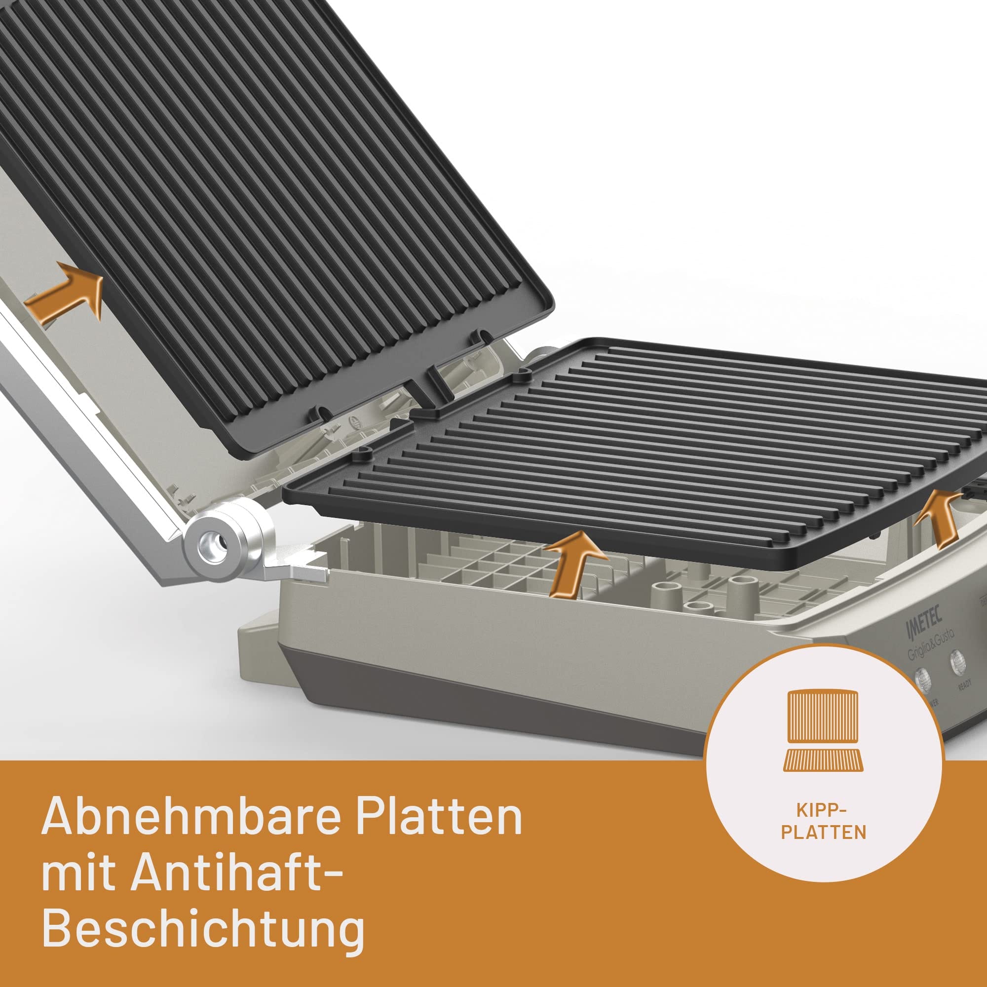 Grill Imetec Griglia - Elektryczny grill z funkcją tostera, 2000 W, 7 pozycji grillowania, antihaftowe aluminium, grafitowy kolor - obrazek 3