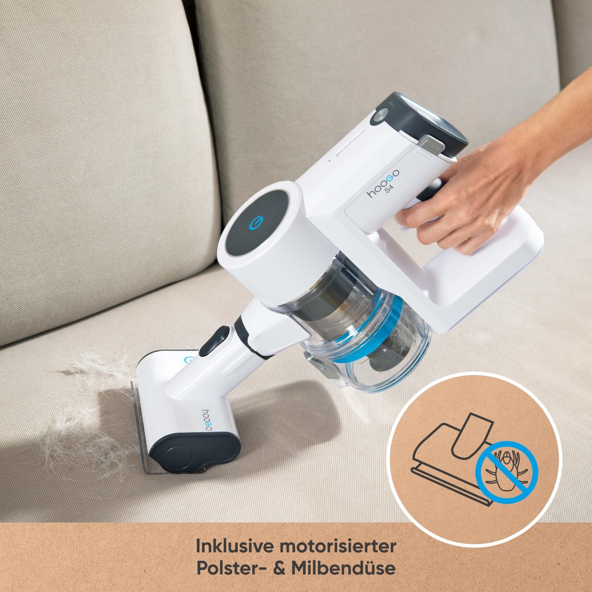 hoogo Odkurzacz akumulatorowy S4 2 w 1 bezworkowy bezprzewodowy czas pracy - obrazek 5