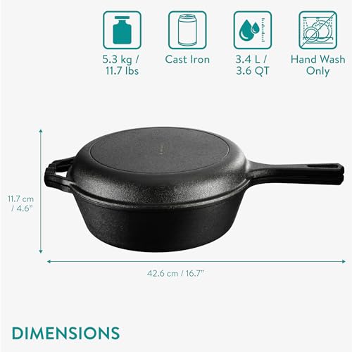 Navaris Żeliwny garnek do zapiekanek 34l – Kociołek holenderski z uchwytem - obrazek 4