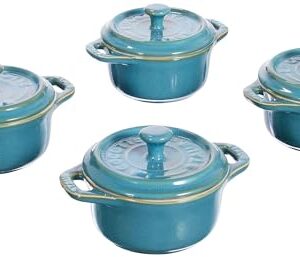 Staub Mini Cocotte Round 4 szt. 200 ml Antique Turkusowy – Wysokiej Jakości Garnki
