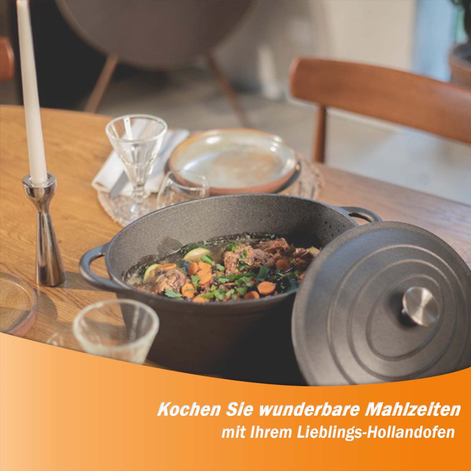 Uniwersalne żeliwne naczynie do pieczenia 7L – Dutch Oven z pokrywką 34cm - obrazek 6