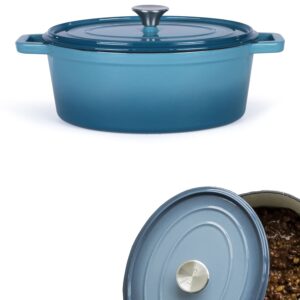 Owalny garnek żeliwny 45 l z pokrywką, niebieski, do piekarnika indukcyjnego