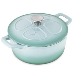 Navaris Żeliwny garnek holenderski z pokrywką - 3,5 l, kuchnia indukcyjna, piekarnik, miętowy