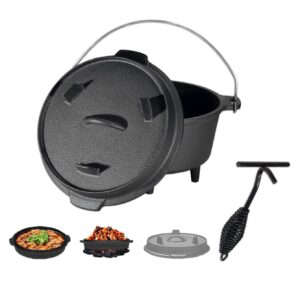 Velaze Garnek Żeliwny 35L z Pokrywką do Grilla i Pieczenia na Kempingu