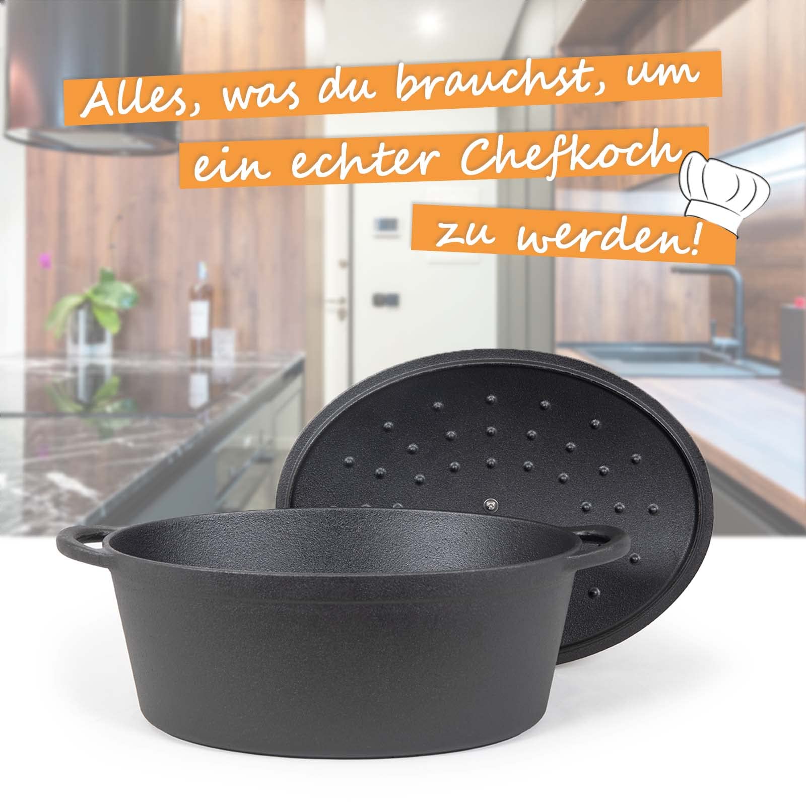 Uniwersalne żeliwne naczynie do pieczenia 7L – Dutch Oven z pokrywką 34cm - obrazek 4