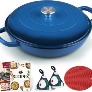 Płytki żeliwny garnek 30 cm z pokrywką, nieprzywierający, niebieski 3 l – OVERMONT