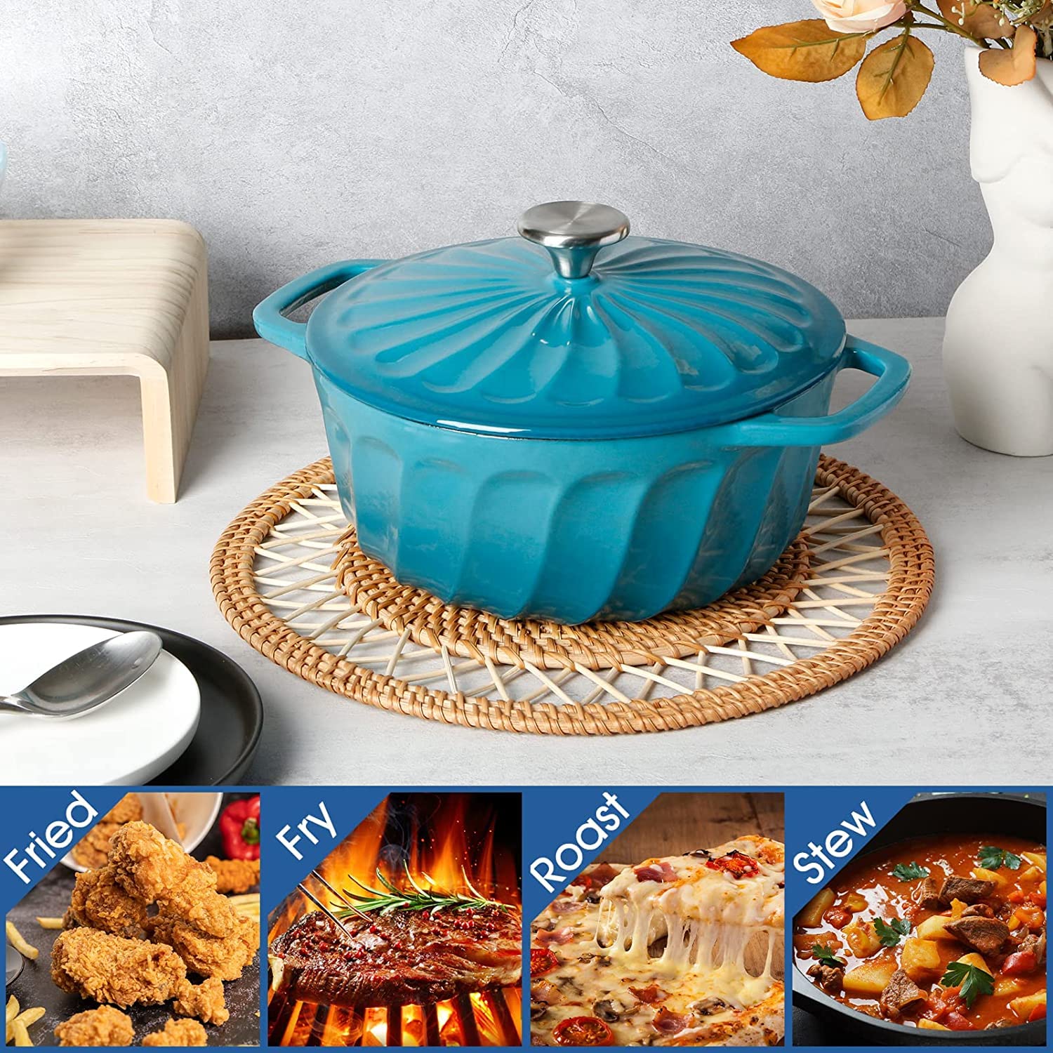 Emaliowany garnek żeliwny 24 cm z pokrywką - wytrzymały kociołek holenderski - obrazek 4