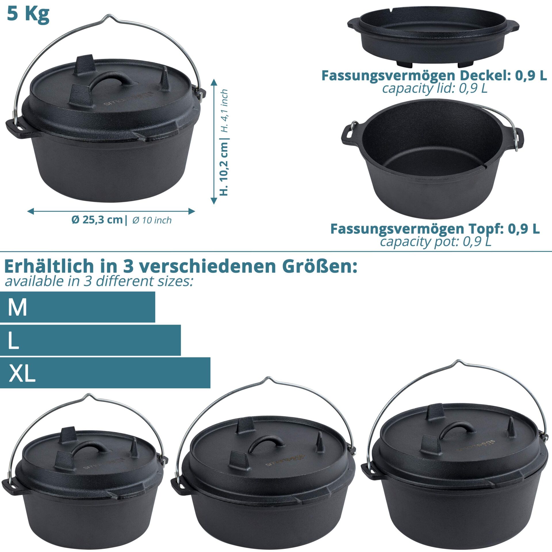 Garnek żeliwny 34 l z pokrywką – idealny na kemping i grillowanie - obrazek 2