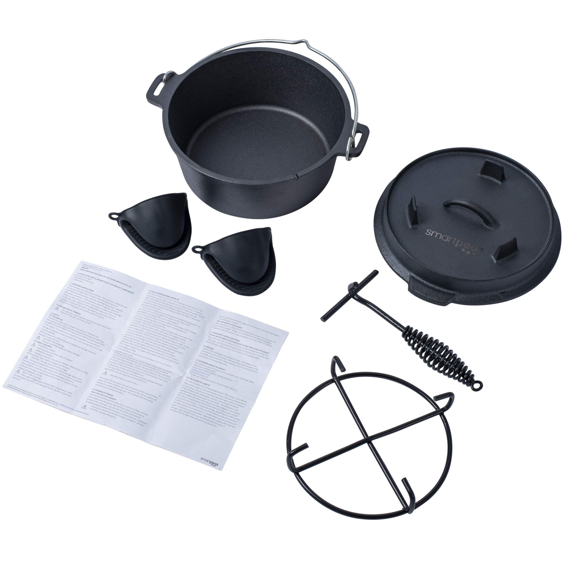 Garnek żeliwny 34 l z pokrywką – idealny na kemping i grillowanie - obrazek 3