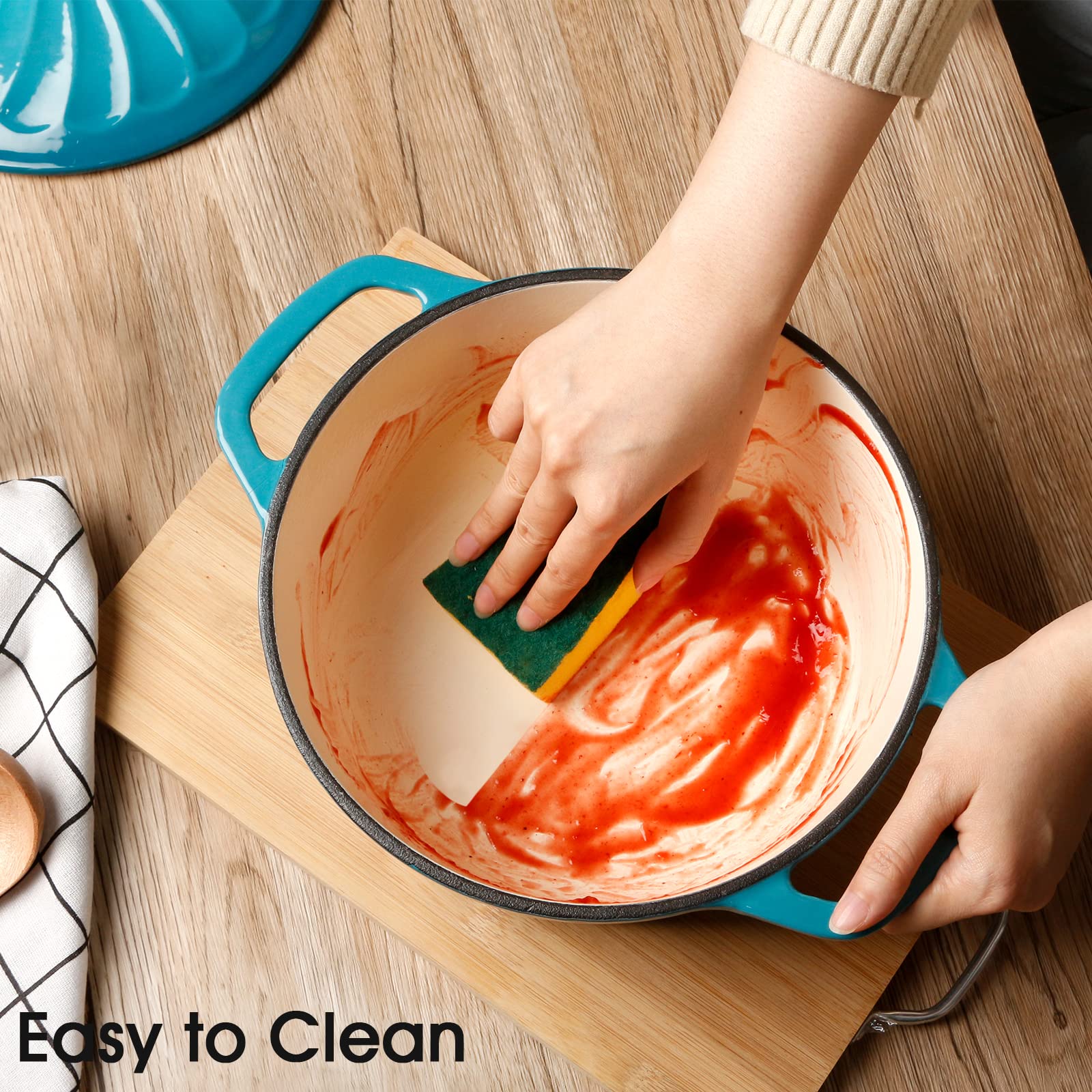 Emaliowany garnek żeliwny 24 cm z pokrywką - wytrzymały kociołek holenderski - obrazek 2