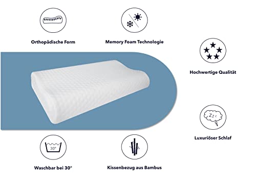DOSCI Poduszka pod głowę z pianki z pamięcią kształtu ortopedyczna poduszka podpierająca kark poduszka do spania z bambusową poszewką dla osób śpiących na boku i na plecach - obrazek 4