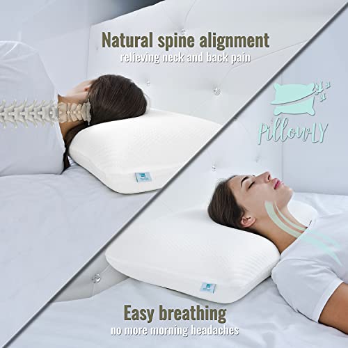pillowLY Poduszka ortopedyczna z pianki z pamięcią kształtu łagodzi ból karku i ramion hipoalergiczna ortopedyczna poduszka pod kark odpowiednia dla osób śpiących na boku plecach i brzuchu - obrazek 8