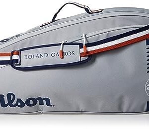 Torba na rakietę tenisową Wilson Roland Garros - edycja drużynowa, pomieści do 3 rakiet, wykonana z poliestru, w kolorze szarym