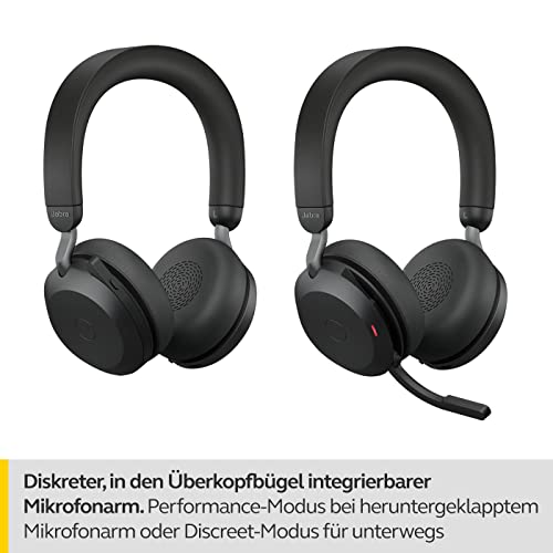 Słuchawki bezprzewodowe Jabra Evolve2 75 z dokowaniem do ładowania i technologią 8-mikrofonową - podwójne piankowe słuchawki stereo z zaawansowaną aktywną redukcją hałasu, adapterem Bluetooth USB-C i kompatybilnością UC - Czarny - obrazek 8