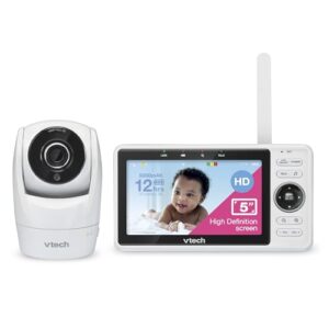 VTech Smart Baby Monitor - monitor dla dzieci z wyświetlaczem LCD 5", kamerą 1080p, szerokim kątem widzenia 120°, widocznością w nocy, zdalnym zoomem, pan-Tilt, 2-drożną rozmową, kompatybilny z systemem iOS i Android, WiFi