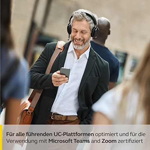 Słuchawki bezprzewodowe Jabra Evolve2 75 z dokowaniem do ładowania i technologią 8-mikrofonową - podwójne piankowe słuchawki stereo z zaawansowaną aktywną redukcją hałasu, adapterem Bluetooth USB-C i kompatybilnością UC - Czarny - obrazek 11