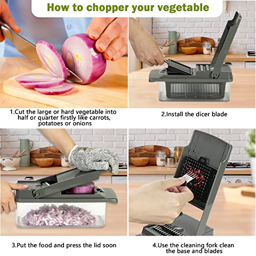 Profesjonalna krajalnica do warzyw 15 w 1 z 7 wymiennymi nożami - idealna do przygotowywania frytek, krojenia marchewki, cebuli i pomidorów - obrazek 8