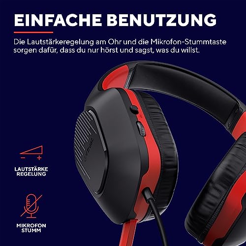 Trust Gaming GXT 415S Zirox - Lekkie kaski do gier na Nintendo Switch z mikrofonem i sterownikami 50 mm - Przewodowe słuchawki Over-Ear w kolorze Czarno-Czerwonym - obrazek 13