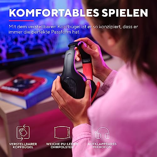 Trust Gaming GXT 415S Zirox - Lekkie kaski do gier na Nintendo Switch z mikrofonem i sterownikami 50 mm - Przewodowe słuchawki Over-Ear w kolorze Czarno-Czerwonym - obrazek 14