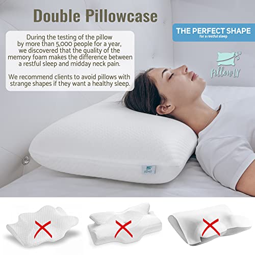 pillowLY Poduszka ortopedyczna z pianki z pamięcią kształtu łagodzi ból karku i ramion hipoalergiczna ortopedyczna poduszka pod kark odpowiednia dla osób śpiących na boku plecach i brzuchu - obrazek 3
