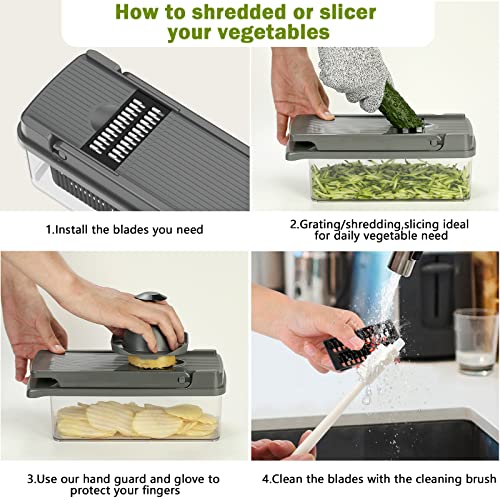 Profesjonalna krajalnica do warzyw 15 w 1 z 7 wymiennymi nożami - idealna do przygotowywania frytek, krojenia marchewki, cebuli i pomidorów - obrazek 7