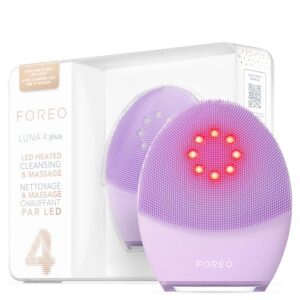 FOREO LUNA 4 Plus: Czerwona Maska LED do Głębokiego Oczyszczania i Ujędrniania Twarzy z Silikonowym Pędzlem Przeciwstarzeniowym i Masażerem Twarzy Mikroprądowym - Rzeźbiarz