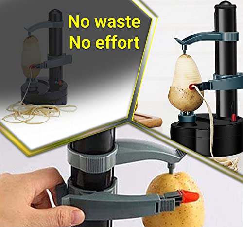 Elektryczna Obieraczka do Ziemniaków i Owoców z 3 Ostrzami - Automatyczna Maszyna do Obierania Warzyw i Jabłek (Czarny) - obrazek 5