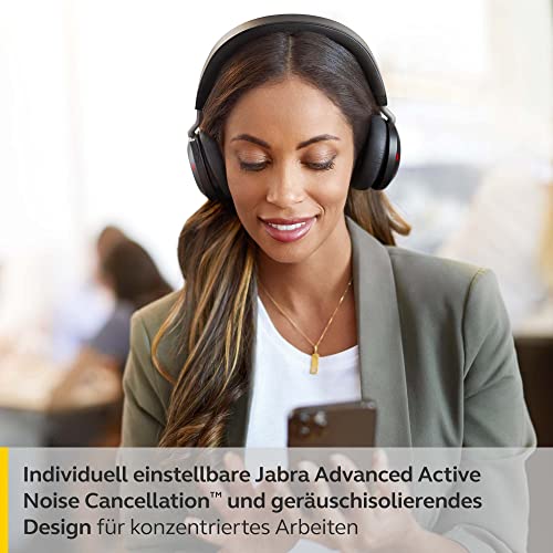 Słuchawki bezprzewodowe Jabra Evolve2 75 z dokowaniem do ładowania i technologią 8-mikrofonową - podwójne piankowe słuchawki stereo z zaawansowaną aktywną redukcją hałasu, adapterem Bluetooth USB-C i kompatybilnością UC - Czarny - obrazek 9