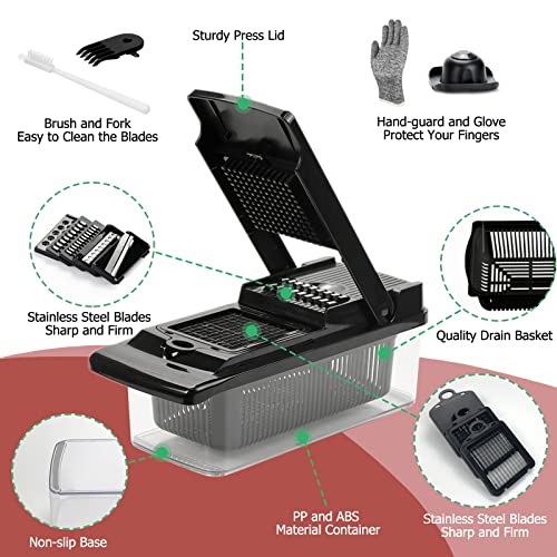 17-w-1 Mandolina ze stali nierdzewnej T-GOGO: Krajalnica do warzyw, tarka, siekacz do sałatek - Czarna - obrazek 11