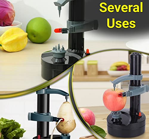 Elektryczna Obieraczka do Ziemniaków i Owoców z 3 Ostrzami - Automatyczna Maszyna do Obierania Warzyw i Jabłek (Czarny) - obrazek 2