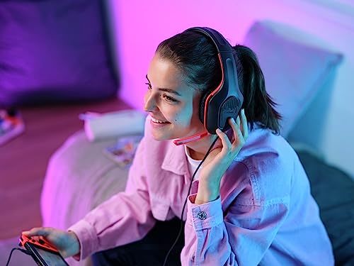 Trust Gaming GXT 415S Zirox - Lekkie kaski do gier na Nintendo Switch z mikrofonem i sterownikami 50 mm - Przewodowe słuchawki Over-Ear w kolorze Czarno-Czerwonym - obrazek 12