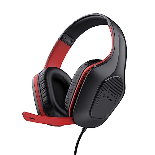Trust Gaming GXT 415S Zirox - Lekkie kaski do gier na Nintendo Switch z mikrofonem i sterownikami 50 mm - Przewodowe słuchawki Over-Ear w kolorze Czarno-Czerwonym