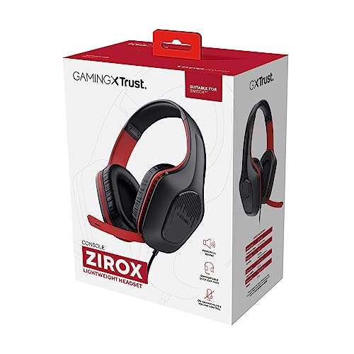 Trust Gaming GXT 415S Zirox - Lekkie kaski do gier na Nintendo Switch z mikrofonem i sterownikami 50 mm - Przewodowe słuchawki Over-Ear w kolorze Czarno-Czerwonym - obrazek 2