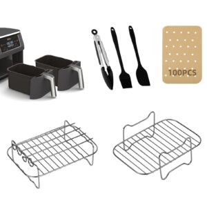 Zestaw 6 akcesoriów do frytownicy powietrznej Ninja Dual AF300UK AF400UK - podszewka papierowa, podwójne stojaki, kompatybilne z podwójną frytownicą