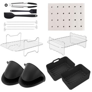 Zestaw akcesoriów do frytkownicy na gorące powietrze: regał ze stali nierdzewnej, rękawiczki izolowane, silikonowa wkładka - 14 elementów
