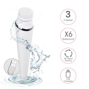 3-in-1 Waterproof Electric Facial Cleansing Brush with 2 Exfoliating Brushes and 1 Face Massage Roller (USB Charging) - Szczotka do czyszczenia twarzy 3 w 1 z 2 szczotkami do złuszczania i 1 wałkiem do masażu twarzy (ładowanie przez USB)