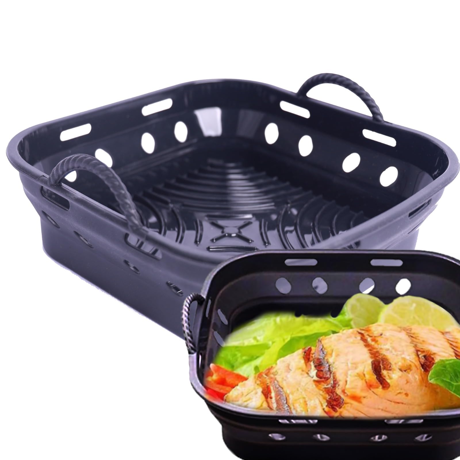 Forma Silikonowa do Frytownicy Powietrznej BEZ Oleju 22CM - 2 sztuki Akcesoria do COSORI, CECOTEC - FREIDER Składany, Wielokrotnego Użytku (Czarny) - obrazek 3