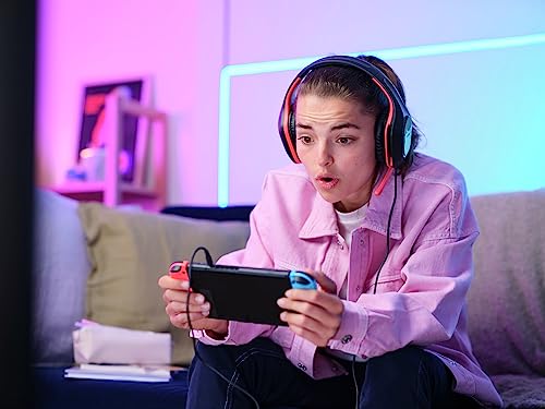 Trust Gaming GXT 415S Zirox - Lekkie kaski do gier na Nintendo Switch z mikrofonem i sterownikami 50 mm - Przewodowe słuchawki Over-Ear w kolorze Czarno-Czerwonym - obrazek 11