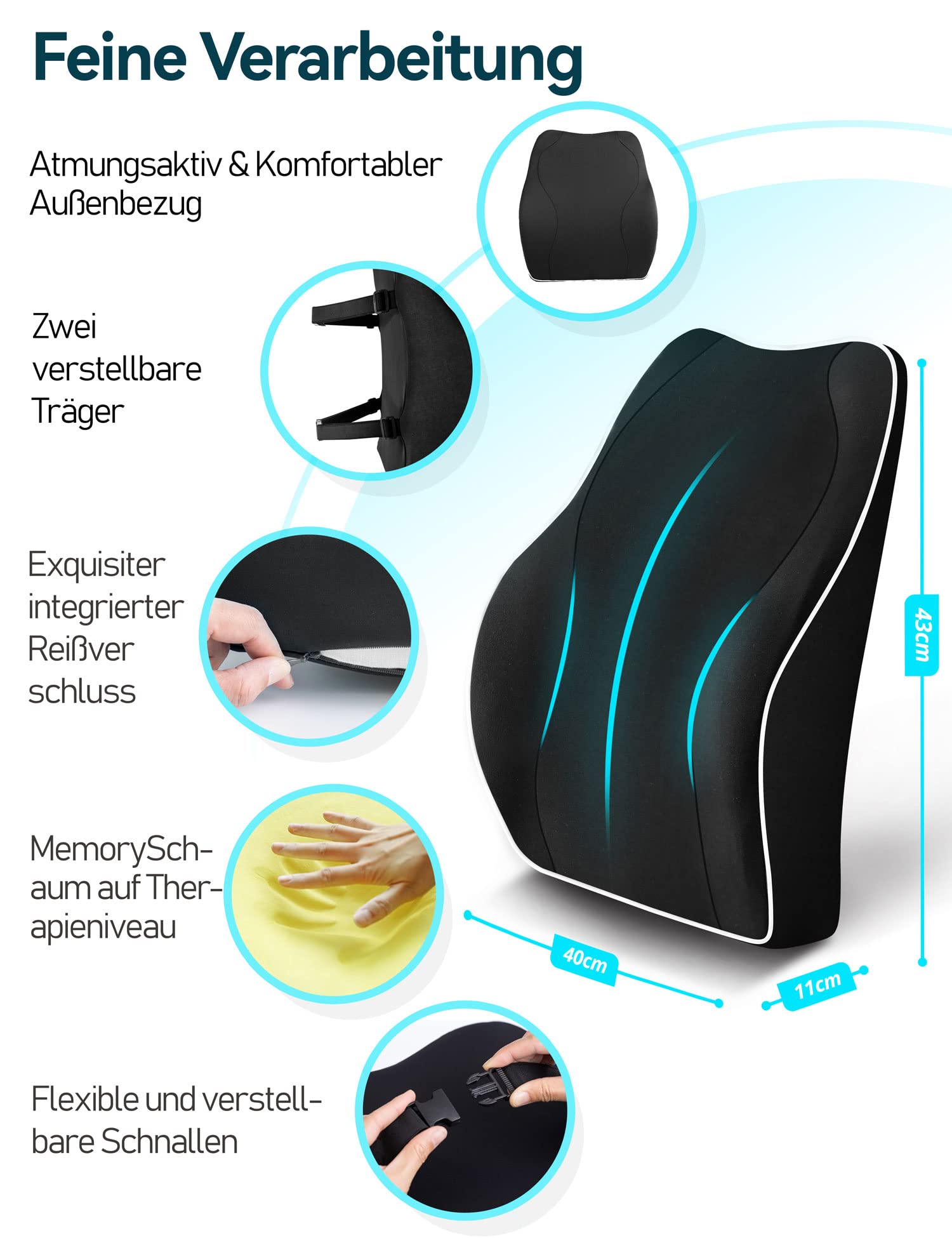 TRAVEL EASE Ergonomiczna Poduszka Lędźwiowa, Podparcie Pleców z Pianki - obrazek 11