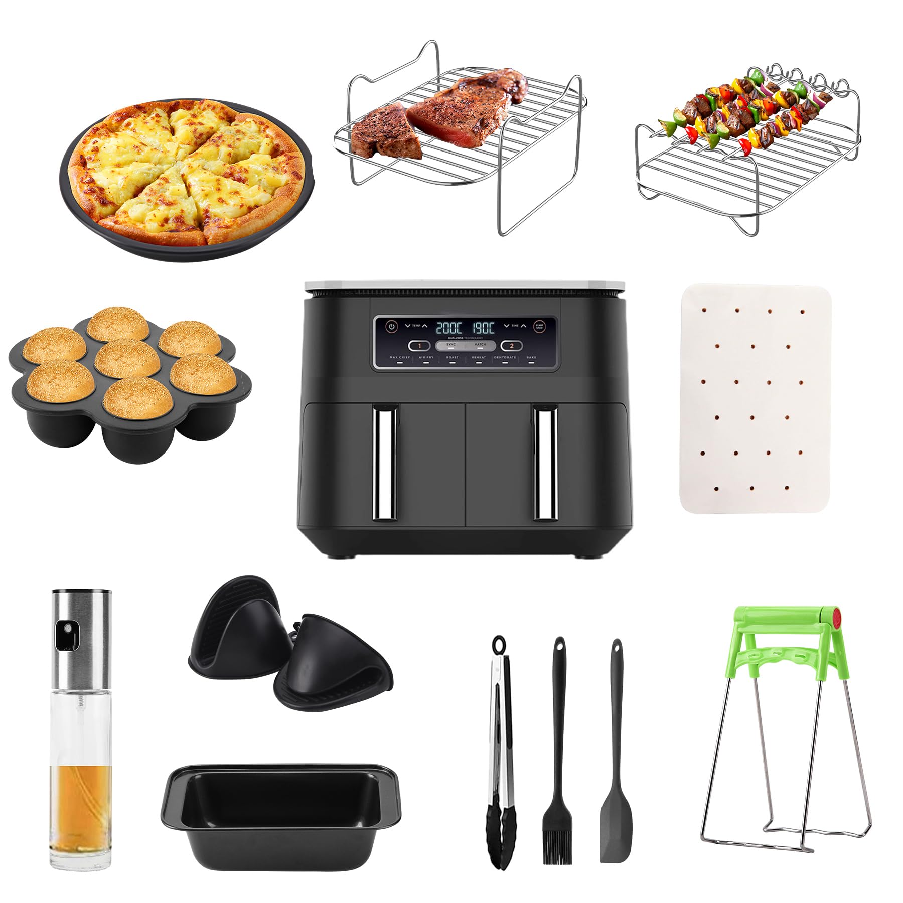 12-piece Air Fryer Accessories Set for Ninja Air Fryer AF500EU AF400EU AF300EU Innsky Princess Emerio - Dual 2024 Hot Air Fryer Accessories Stand, Polish-Language Kit