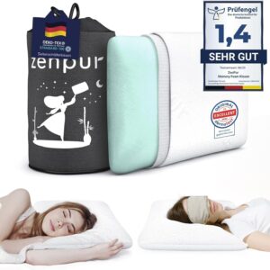 ZenPur Ergonomiczna ortopedyczna poduszka szyjna poduszka pamięciowa ból szyi i pleców ochrona przed roztoczami i chrapaniem bambusowa osłona Made EU - mocna idealna do spania pleców i boku